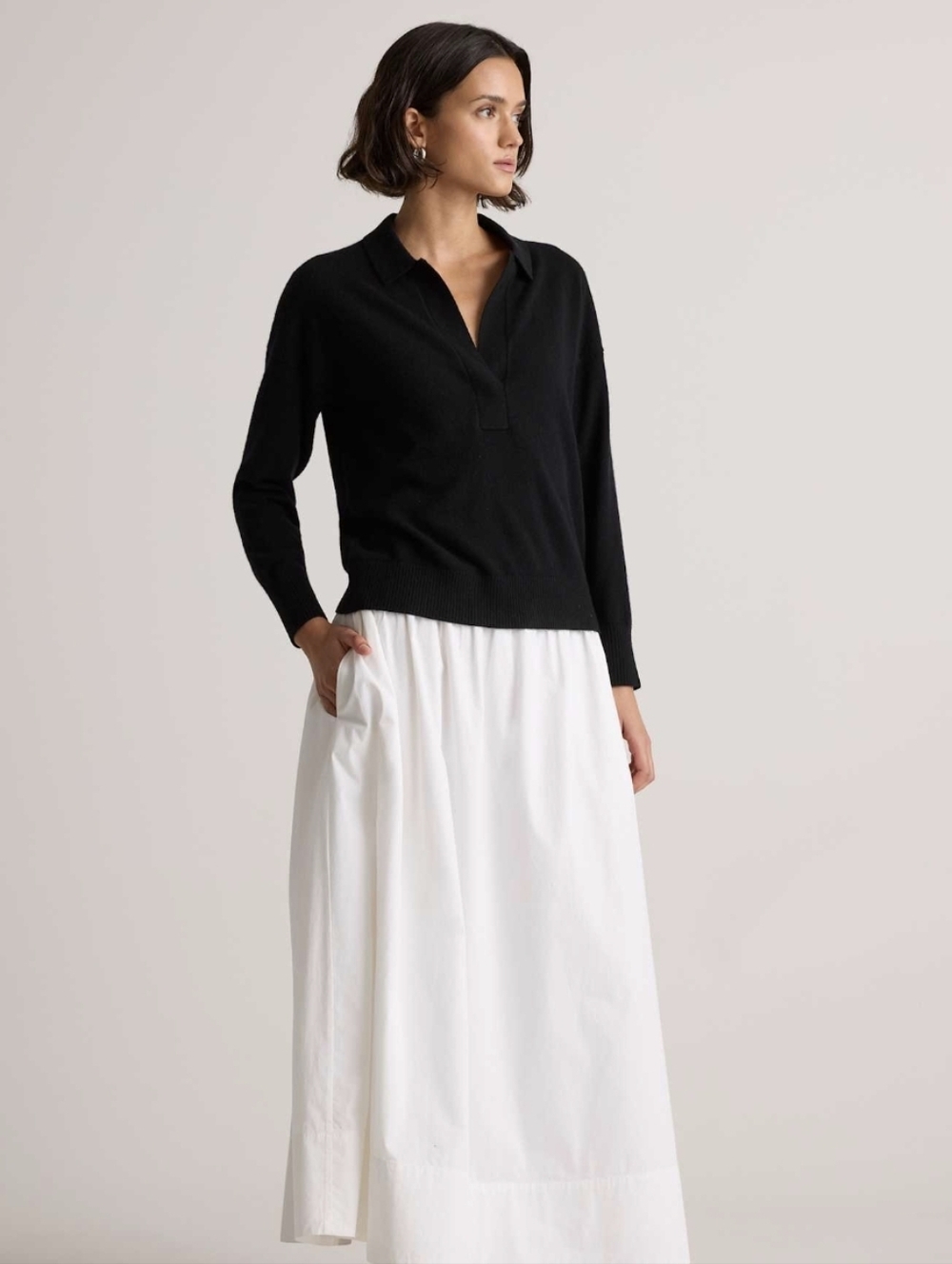 Quince Mongolian Cashmere Polo Sweater Women's Black 100% Size Small